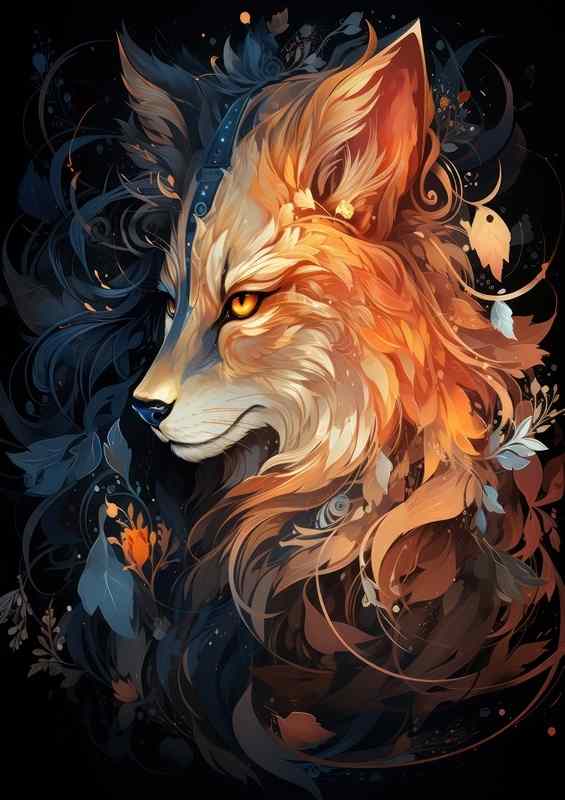 Moon Wolf Painted Style dark background | Metal Poster