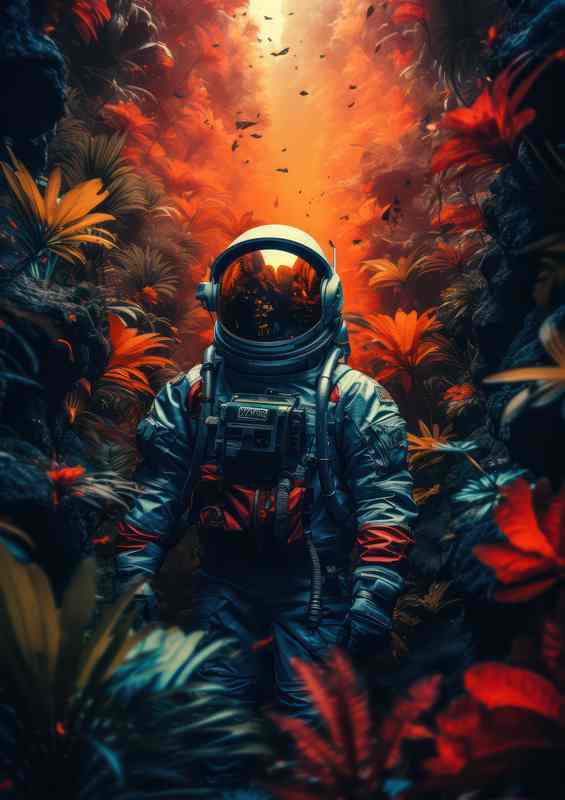 Mans Exploration of the Jungle space | Metal Poster