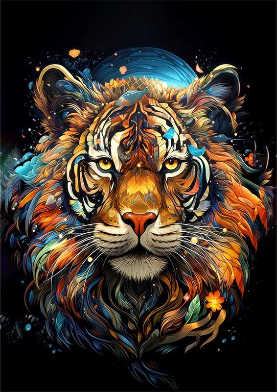 Rainbow tiger dark srarry night | Metal Poster