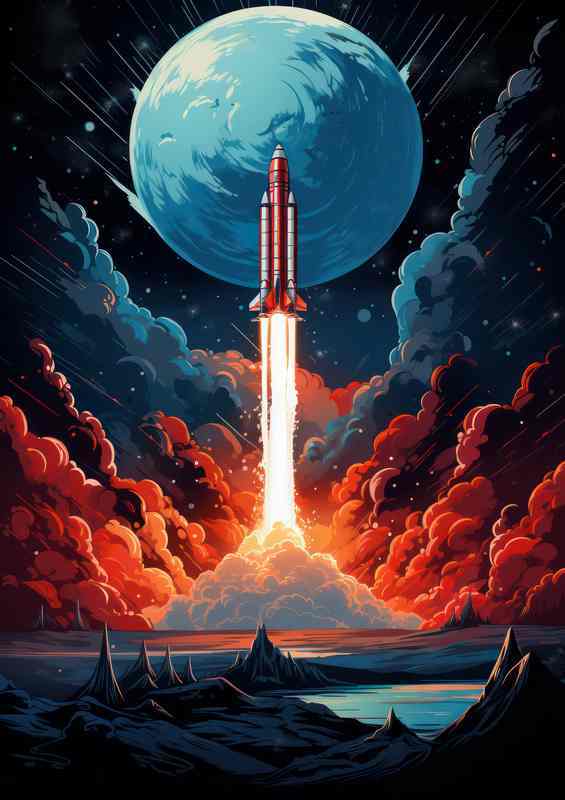 Space Pioneers Rocket Launches to Alien Habitats | Metal Poster