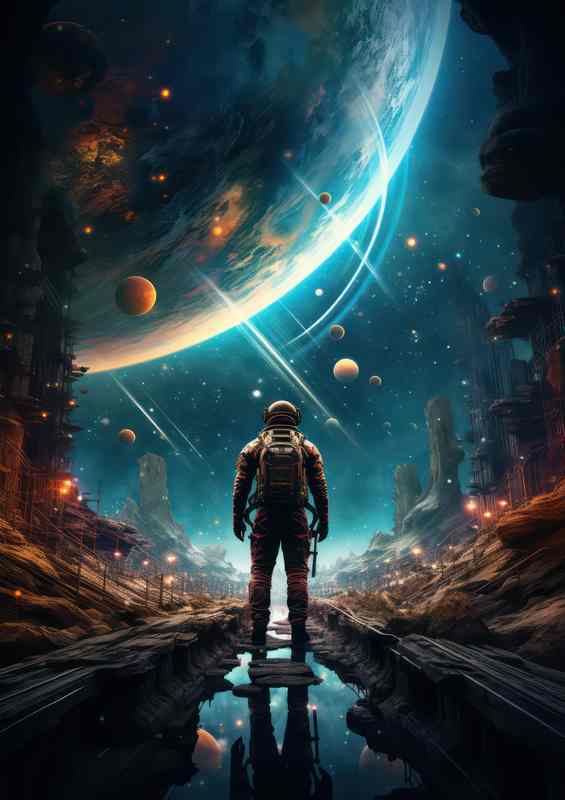 Stellar Explorer Mans Journey to the Cosmos | Metal Poster