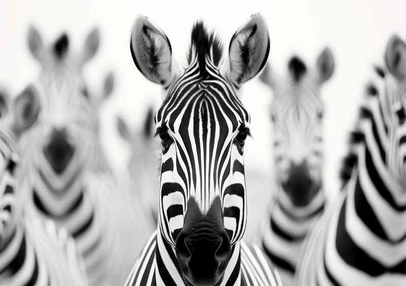 A Hurd Of Zebras one looking down the lenz of a camerfa | Metal Poster