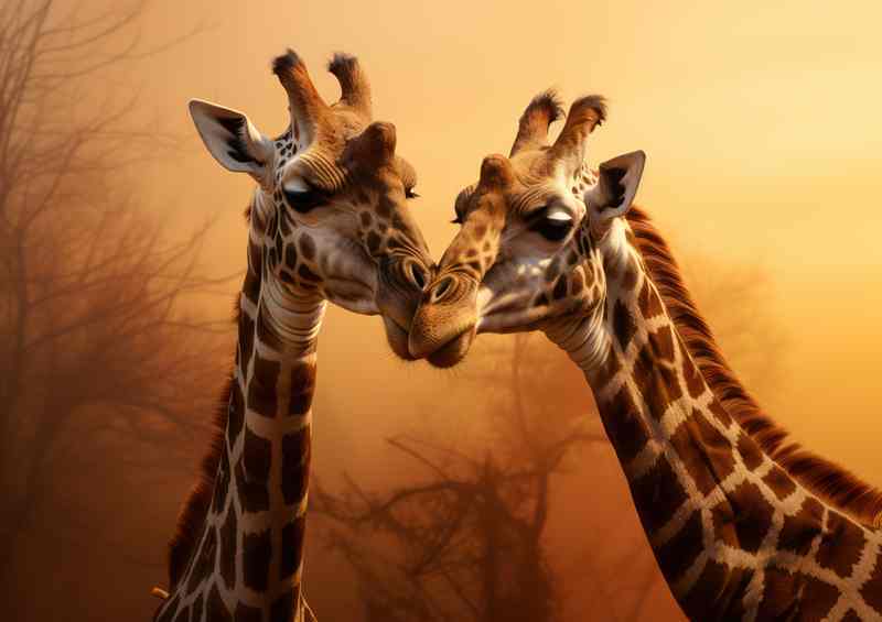A Pair of giraffes kissing each other | Metal Poster