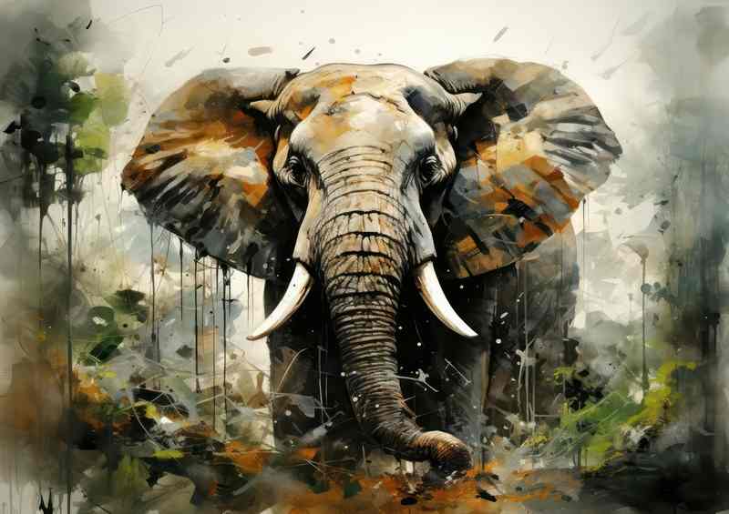 Big Elephant in the forest in a painted style | Metal Poster