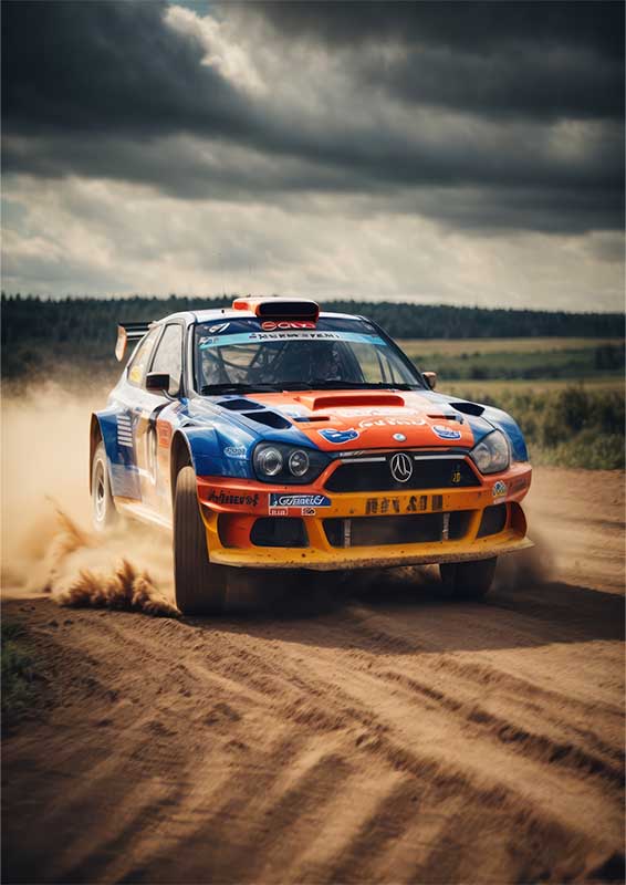Rally Sports car racing through the dirt | Metal Poster