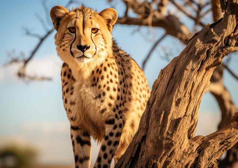Cheetah kenya standing on a tree branch | Metal Poster