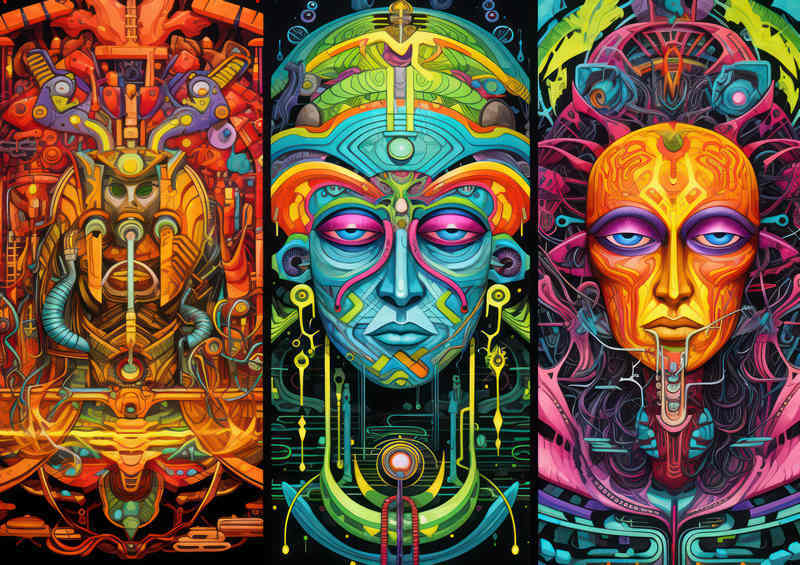 Aztec style faces to the gods | Metal Poster