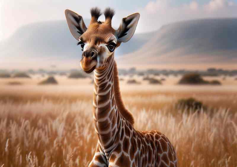 Gentle Giants Offspring baby giraffe standing tall | Metal Poster