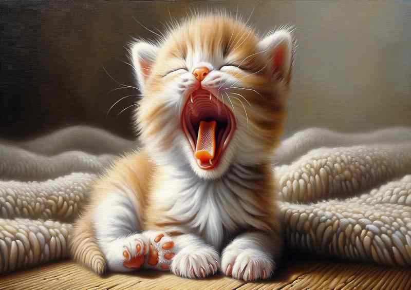 Lovable tiny kitten yawning revealing its small teeth | Metal Poster