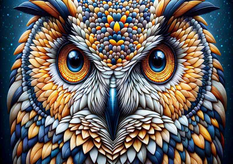 Majestic Mosaic an owl with gold and blue tones | Metal Poster