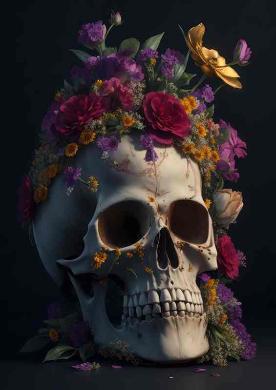 Floral Skull Symphony-gigapixel-hq-height-14400px | Metal Poster