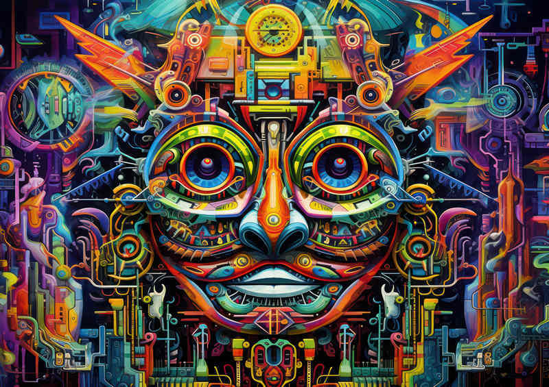 Colourful Aztec style face abstract | Metal Poster