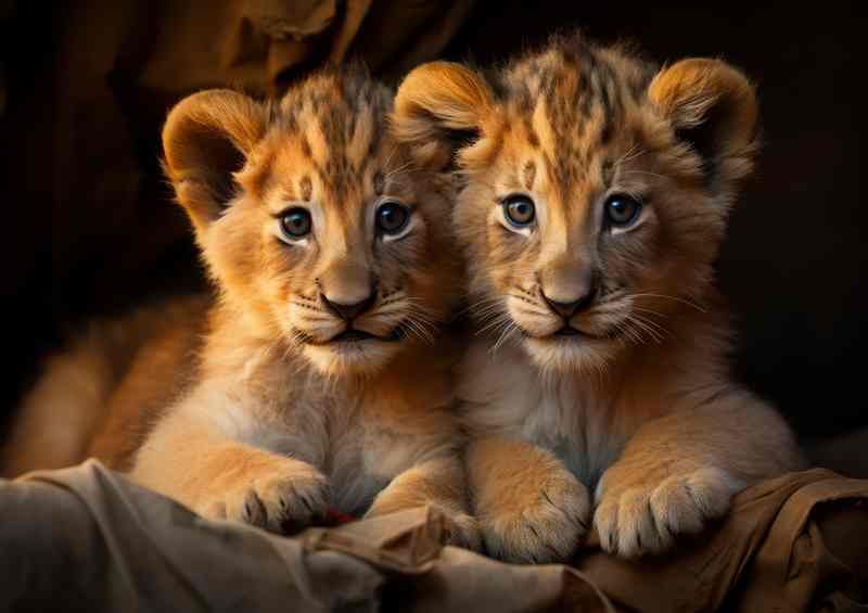 Pair of lion cubs kenyan africa | Metal Poster