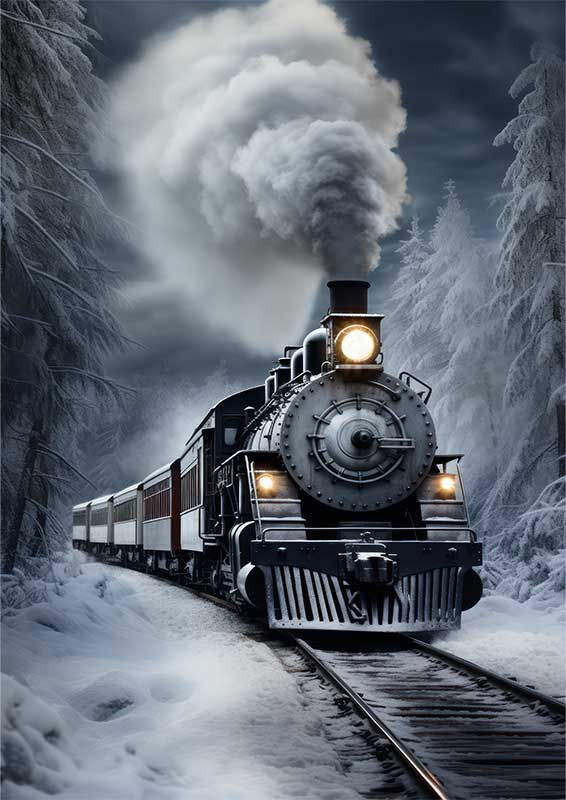 Steam Train Going Down The Tracks | Metal Poster
