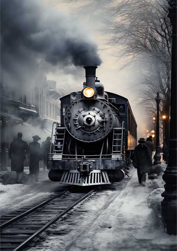 Stram Train Enreting The Station And People Leaving | Metal Poster