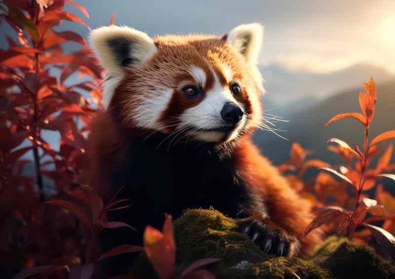 Red Panda in the mountains basking in the sun | Metal Poster