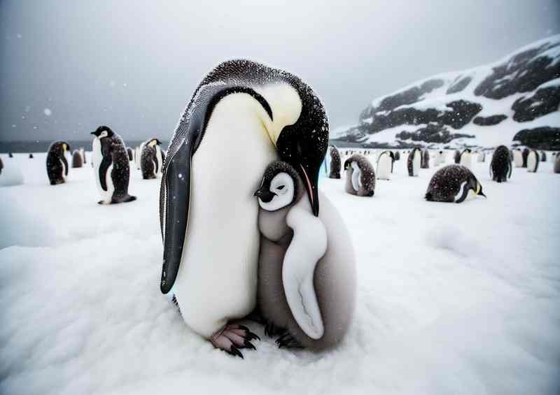 Snuggly Penguin Hug | Metal Poster