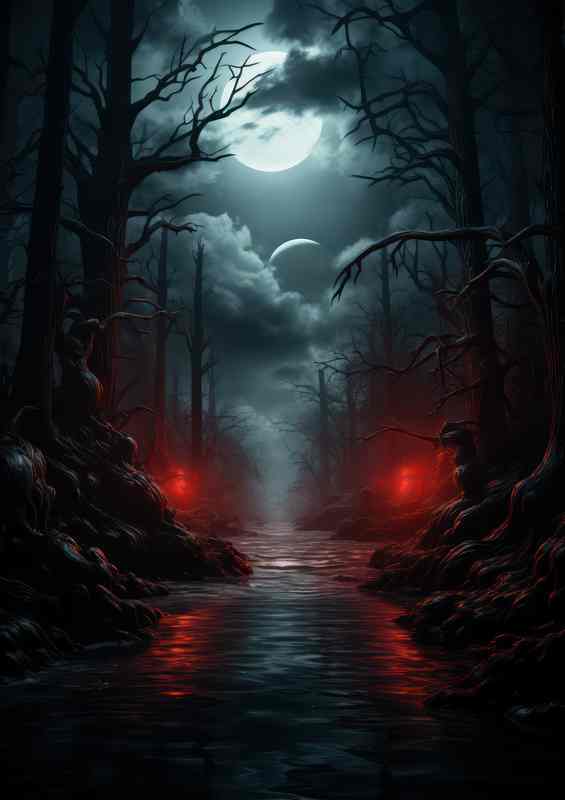 Moonlit Dreamscape Forest at Night | Metal Poster