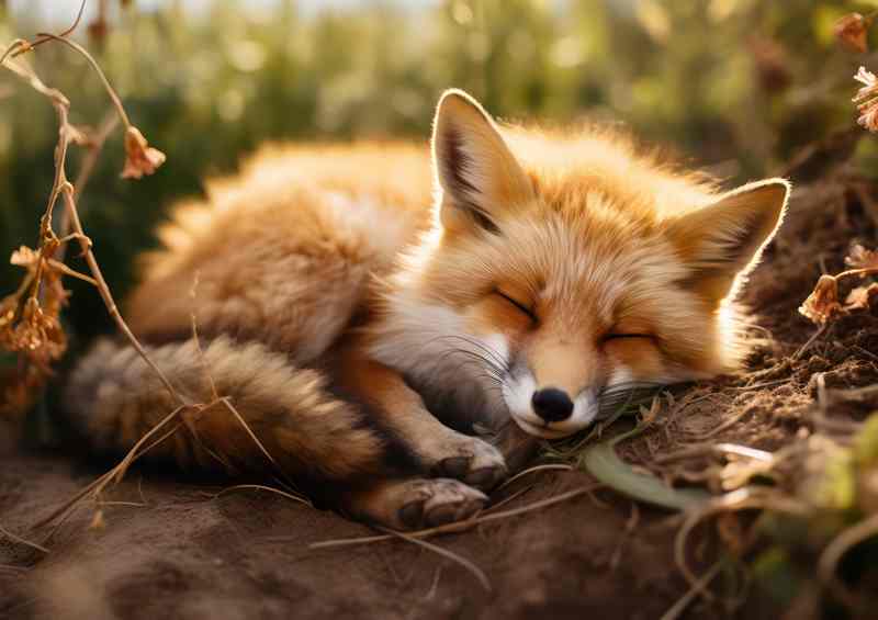 The Little Red Fox Laying down sleeping | Metal Poster