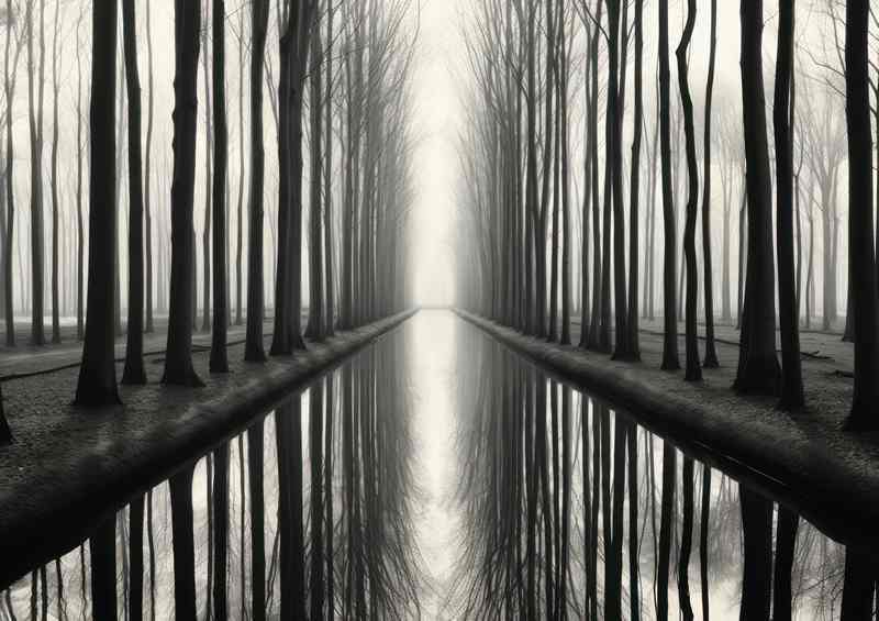 Contrasting Beauty Black and White Trees Reflecting | Metal Poster