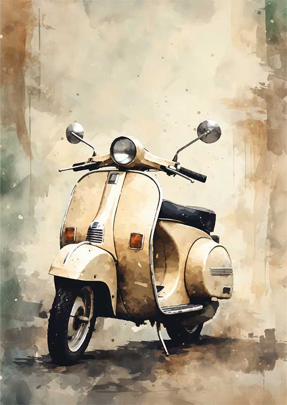 Painting Of A Old Scooter Bike | Metal Poster