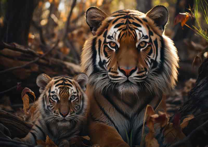 Tigers one mother and her pup are laying | Metal Poster