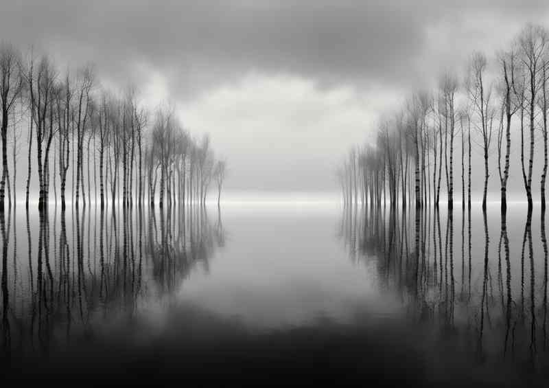 Black & White Reflecting Trees Metal Poster