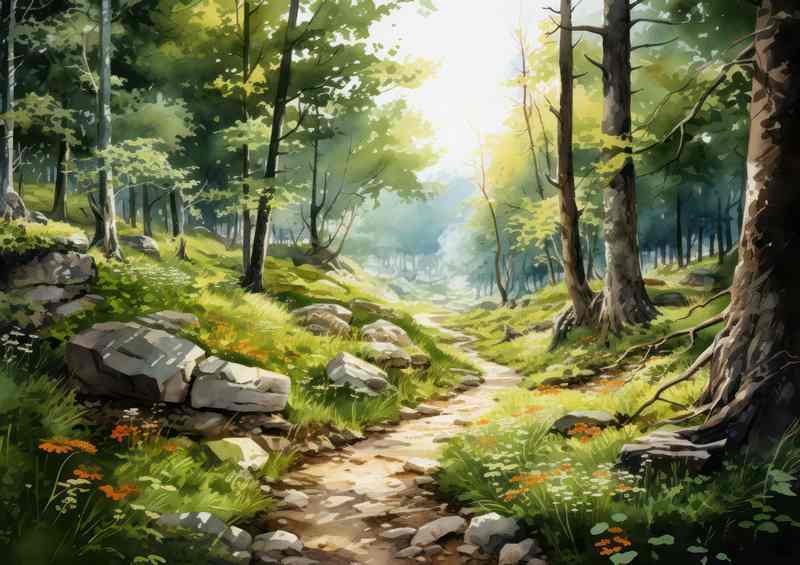 The Rocky Foot Path In The Woodland | Metal Poster