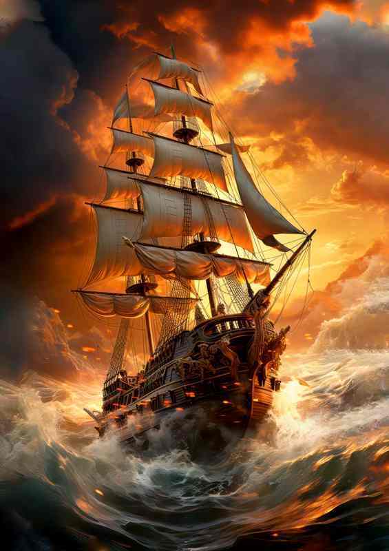 A ship in the turbulent ocean | Metal Poster