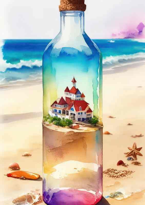 Dreamy bottle in the sand | Metal Poster