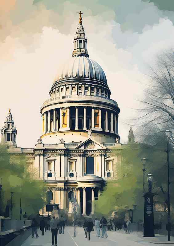 London church saint pauls watercolour style | Metal Poster