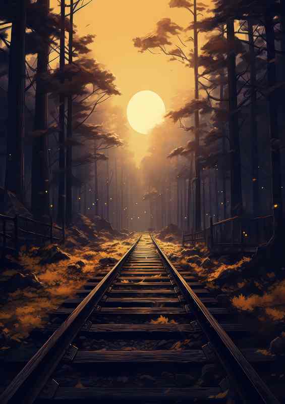 Railroad tracks with the evening sun | Metal Poster