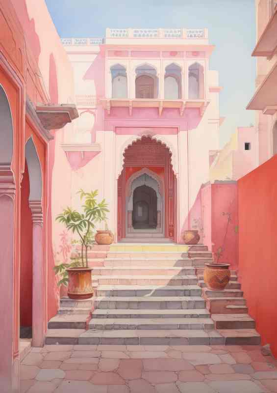 The Pink House with a elegant entrance | Metal Poster