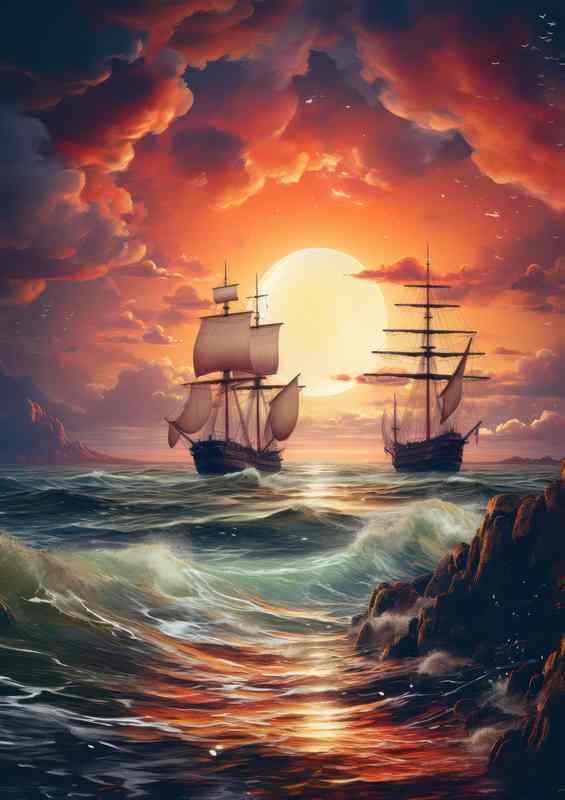 Sailboats Whisper Nighttime Sailing Journey | Metal Poster