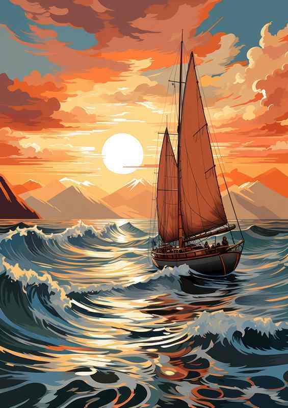 Sunset Voyage Sailboats Evening Elegance | Metal Poster