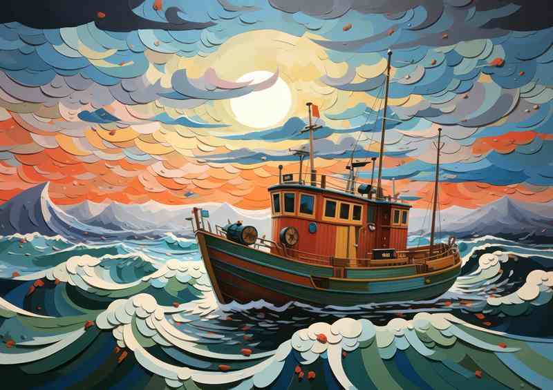 Adrift in Tempest Fishing Boat Courage | Metal Poster