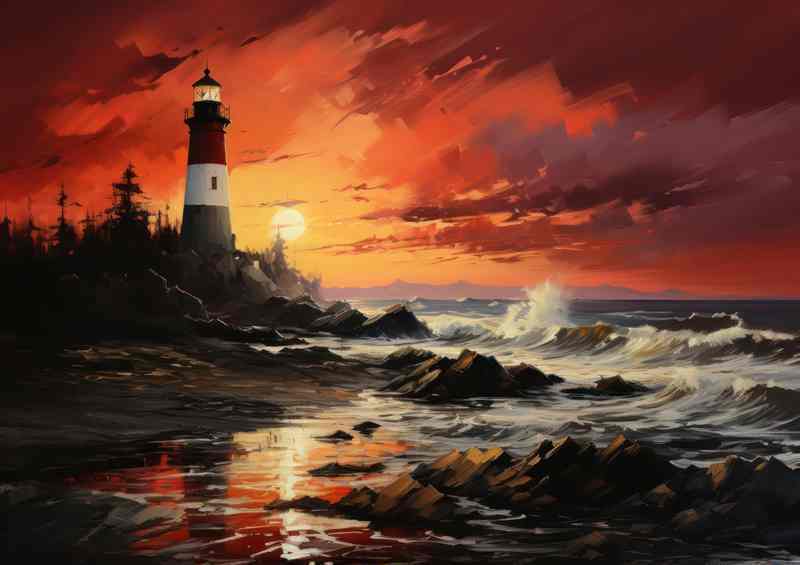Lighthouse Aglow Sunsets Guiding Light | Metal Poster