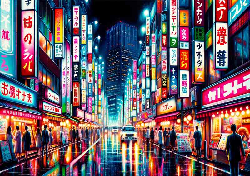 Neon Nirvana of Tokyos bustling streets | Metal Poster
