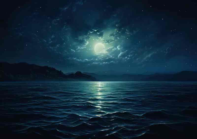 Moonlight over the ocean | Metal Poster