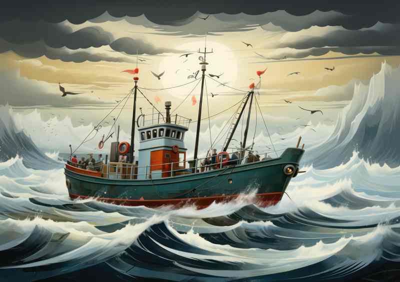 Rough Seas Challenge the Determined Fishermen | Metal Poster