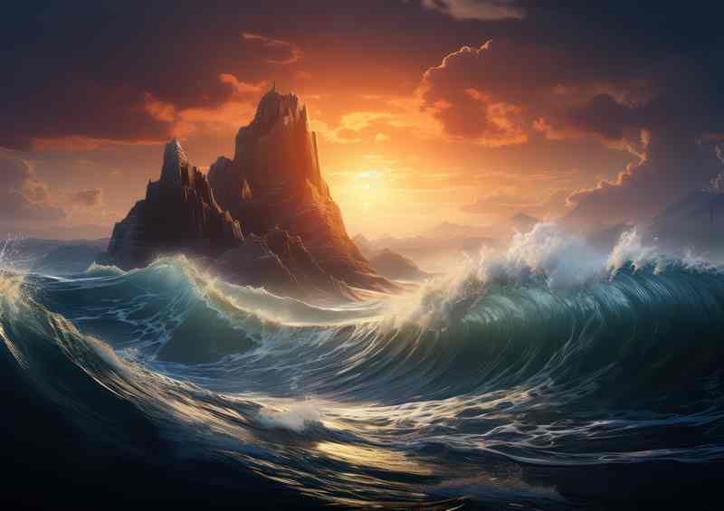 Rough Seas as Sun Sets Dramatically | Metal Poster