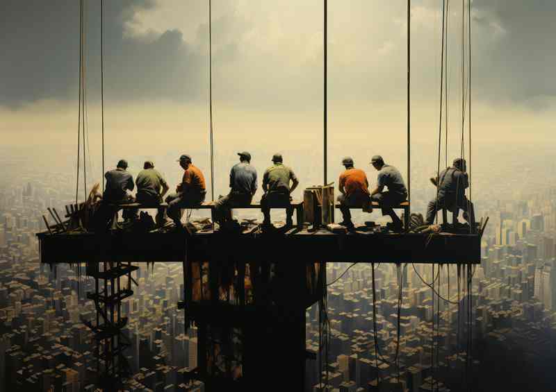 Workers On the Edge Of A Skyscraper In New York | Metal Poster