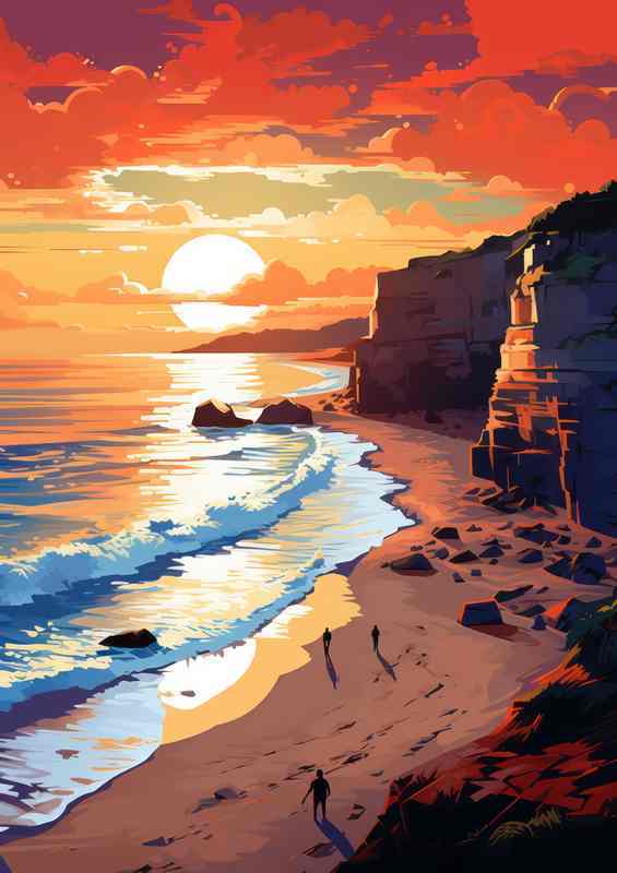Sea And cliffs in a painted style | Metal Poster
