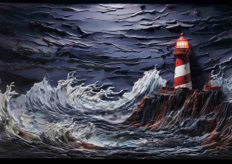 A Lighthouse painting style dark skies | Metal Poster