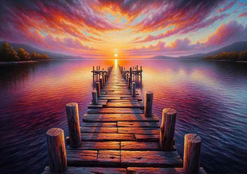 Sunset Serenity a rustic wooden jetty | Metal Poster