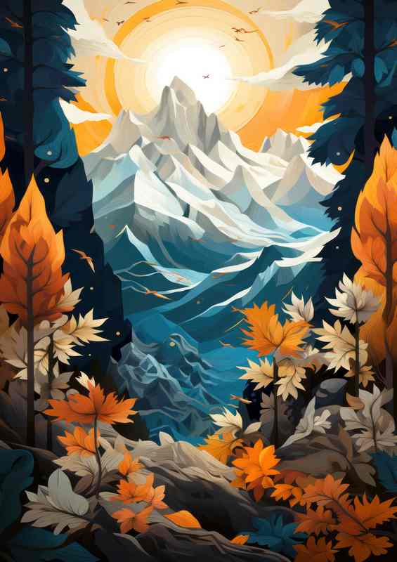 The Mountain range with autumn leaves | Metal Poster