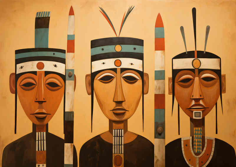 Three Men Painted style Native American | Metal Poster