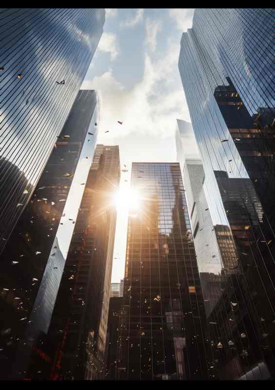 New York Skyscrapers with sun | Metal Poster