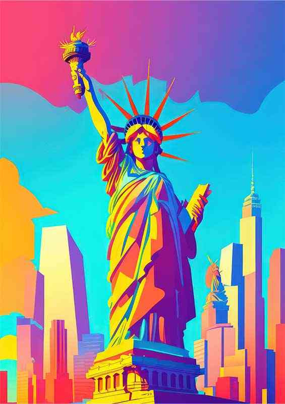 New York Statue Of Liberty flat design | Metal Poster