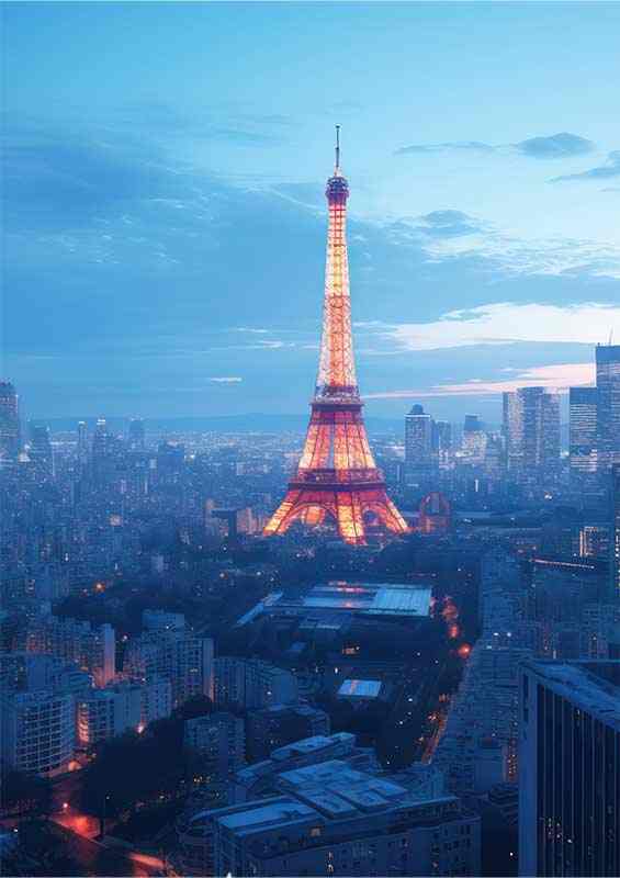 Paris Effiel Tower Light Up on a dusky evening | Metal Poster